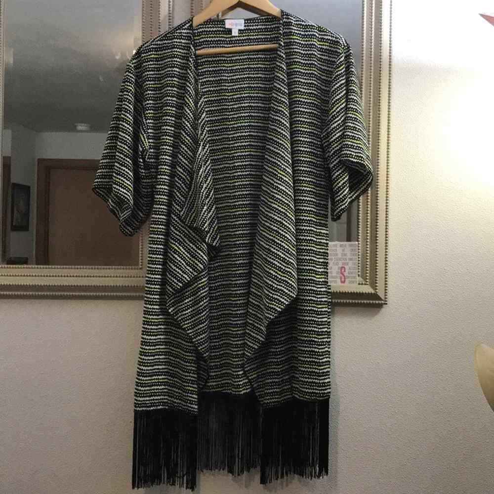 LuLaRoe Monroe Cardigan with fringe, black, white & yellow, size…